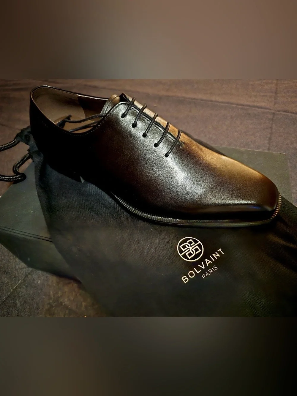 BolvainT Paris Men's Black Leather Oxford Lace-Up